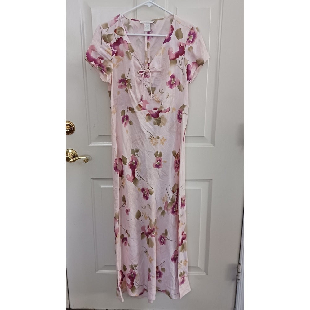 Sarah Spencer Maxi Dress Y2K‎ Pink Floral Linen Size 6 Boho Festival